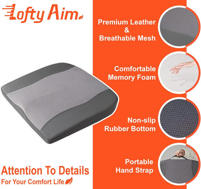 Lofty Aim Car Seat Cushion, Memory Foam Car Seat Cushions for Long Driving | Comfy Car Seat Pillow for Pain Relief, Driver Seat Cushion Adds Height, Butt Cushion for Car, Truck, Office Chair, Black