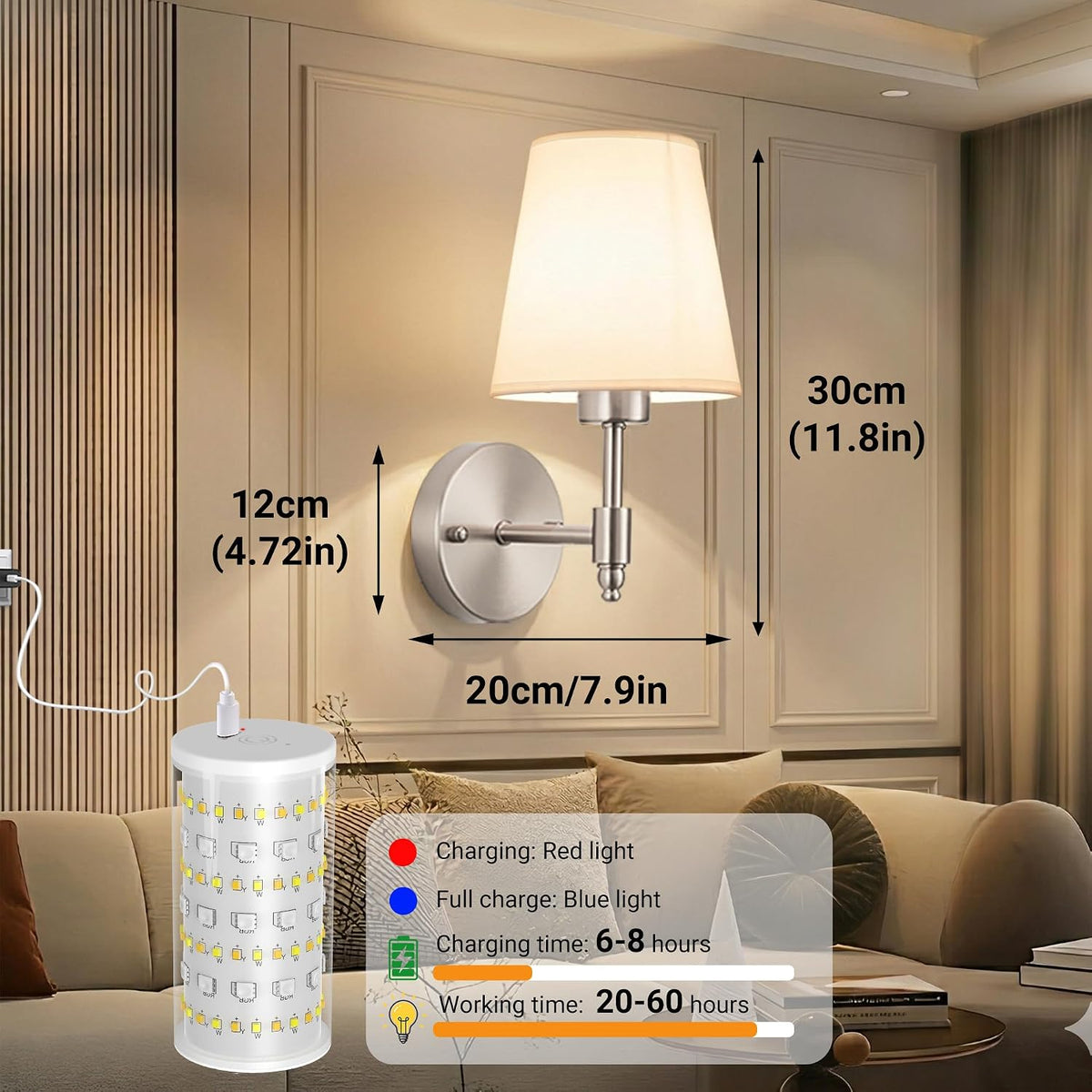 Nekhung Battery Operated Wall Sconce, Peel and Stick Sconces Set of 2