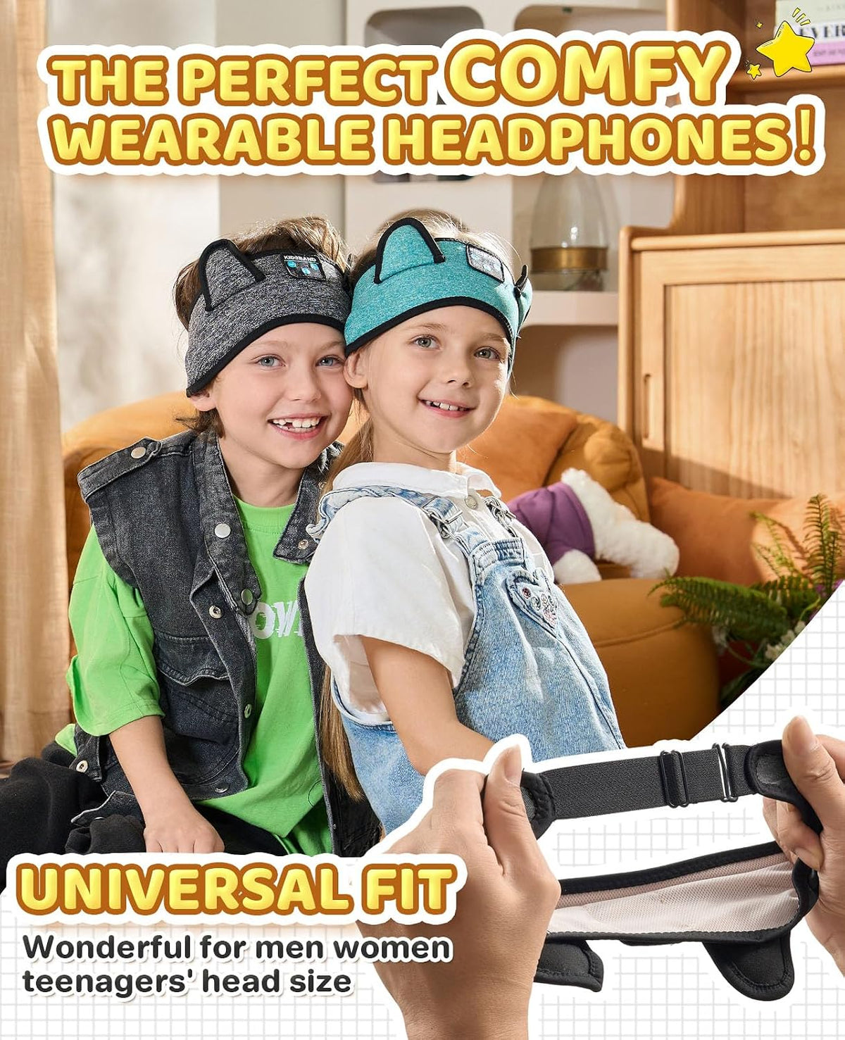 KIDSBAND Kids Bluetooth Headphones, Sleep Headband [Wireless & Wired Playback 2in1] Foldable Headphones for School/Travel/Tablet/Sleep