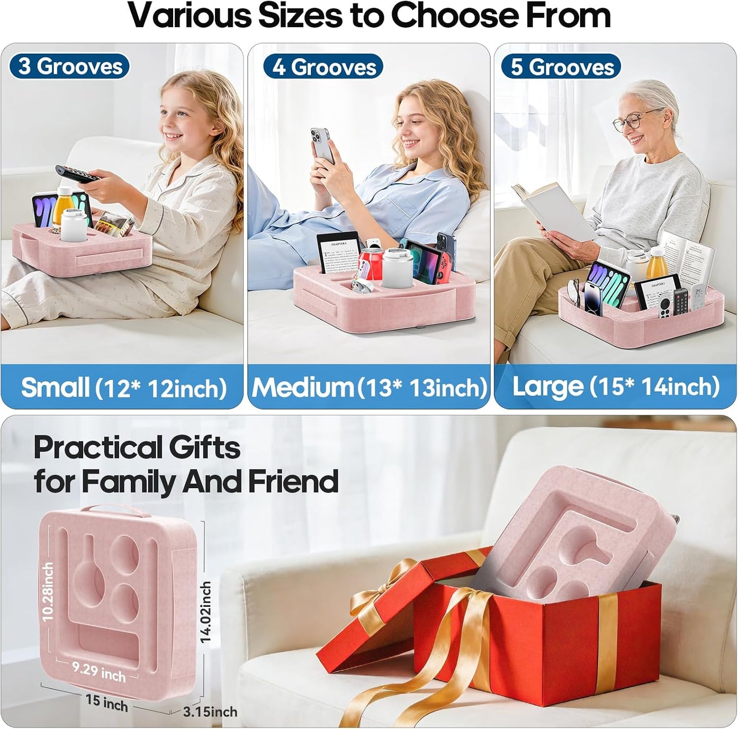 Couch Cup Holder Pillow, Sofa and Bed Caddy for iPad, Kindle, Switch, Game Controller, Remotes, Phones, Small-Sized Cup & Drink Holder for Couch, Bed, Desk, Car, Beach, Bathroom Cup Holder