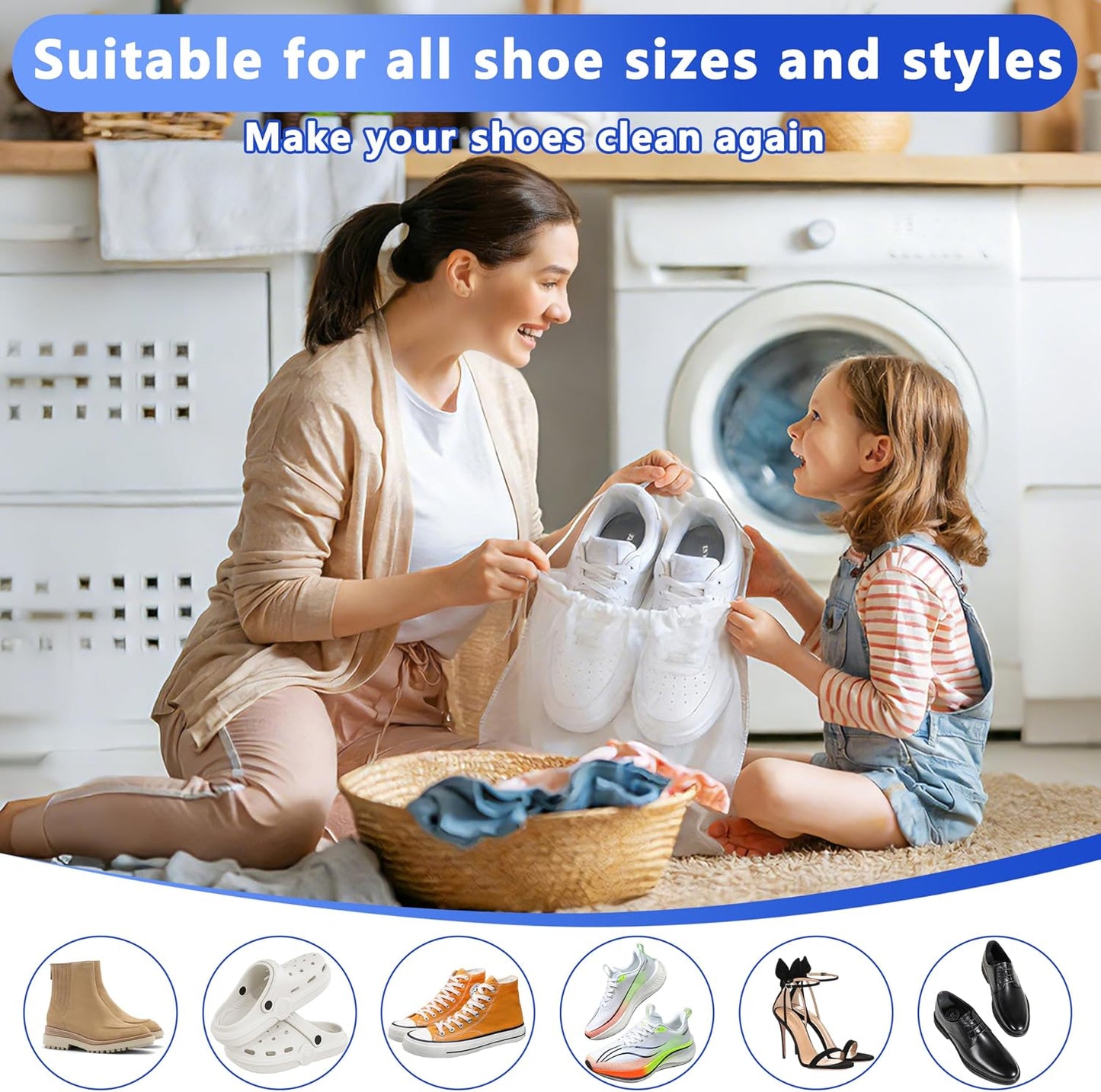 Reusable Shoe Washing Bag, 2-Pack Chenille Laundry Bag for Washer & Dryer. | Soft chenille fibers help deep clean sneakers while the hidden zipper keeps shoes secure and helps protect your washer.