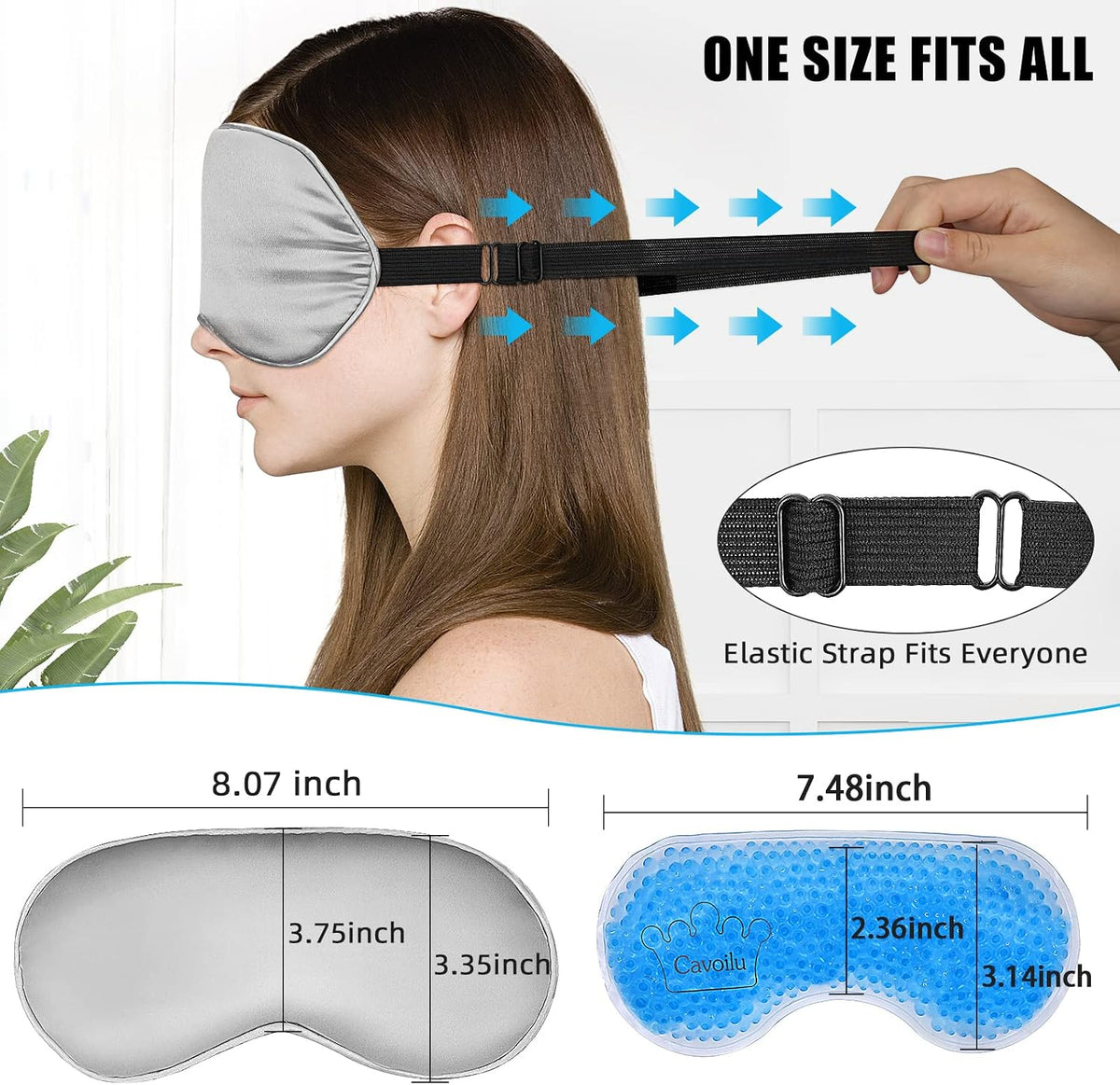 Silk Sleep Mask with Cooling Gel Eye Mask, Warm and Cold Compress, Heated Eye Mask for Tired Eyes, Stain Eye Cover Sleeping Mask for Travel, Home, Office, Yoga, Total Blackout (Black)
