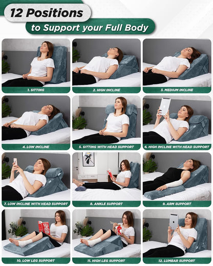 Lunix LX6 FSA 3-Piece Compact Support for Reading, Rest & Leg Elevation, Premium Odor-Free Orthopedic Bed Wedge Pillow Set, Memory Foam, Washable Cover, Pebble White