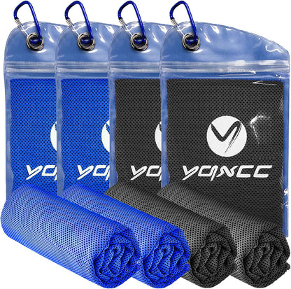 YQXCC 4 Pack Cooling Towels 40"x12", Cold Cool for Neck & Face | Cooling Neck Wraps, Soft Breathable Microfiber Chilly Towels, Ideal for Gym, Yoga, Golf, Running, Camping & Hot Weather