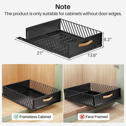 Pull out Cabinet Organizer,Heavy Duty Slide out Pantry Shelves Drawer Storage with Adhesive Nano Film,Sliding Mesh Cabinet Basket with Handle for Kitchen, Bathroom, Home, 11.8"W X 15.7"D X6.2"H,Black