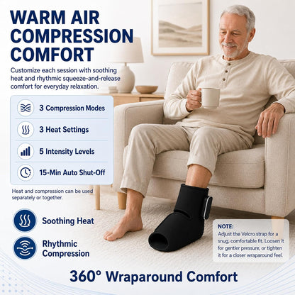 Cordless Air Compression Foot and Ankle Massager with Heat,1Wap | Portable Heat & Vibration Wrap for Tired Feet, Sore Arms & Swollen Ankles; Cordless, Rechargeable Gift for Men and Women