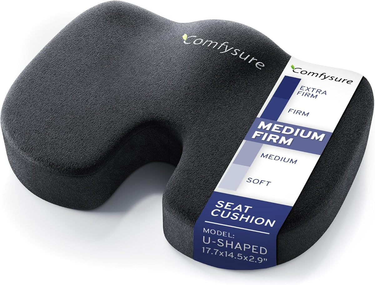 Memory Foam Seat Cushion - Tailbone Pain Relief Cushion, Non-Slip Sciatica Pain Relief Pillow - Cushion for Office Chair, Car, Wheelchair, Computer, Desk Chair - Coccyx, Lower Back Support (Navy)