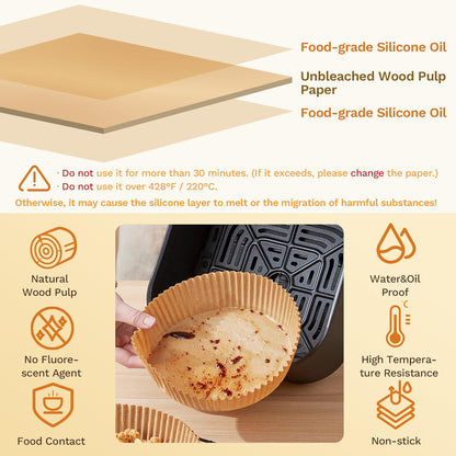 Air Fryer Liners Disposable 6.3 inch Round,100PCS for AirFryer | Unbleached Non-stick Non-leak 2Qt to 5Qt Small Air fryer liner Parchment Paper