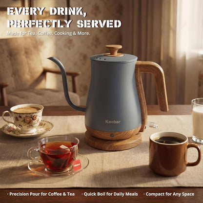 Gooseneck Electric Kettle, 0.8 L, 1000 W, Auto Shut-Off, Light Green | Compact 0.8 L Kettle With Stainless Steel Interior, Gooseneck Pour, Wood-Grain Handle, Auto Shut-Off And Boil-Dry Protection