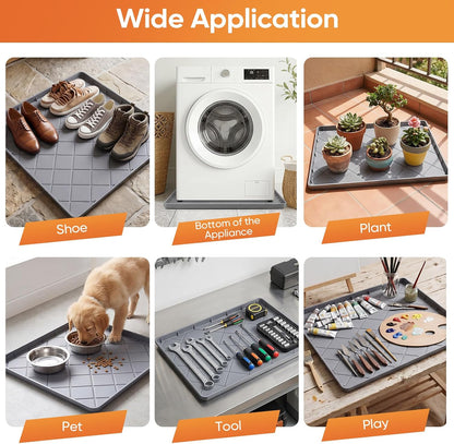 Washing Machine Drain Pan Silicone Mat,Large 32"X 30"with 1" Raised Edges | Non-Slip Waterproof Washer Drain Pan,Washing Machine Tray for Floor Protection,Multi-Purpose Leakproof Washer Drip Pan (Grey)