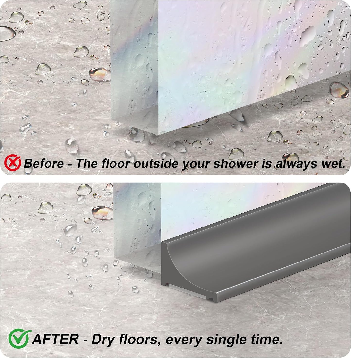 39Inch Shower Threshold Water Dam, Self-Adhesive Silicone Shower Barrier Water Stopper Shower Door Bottom Seal Strip Shower Splash Guard for Bathroom Kitchen Bathtub