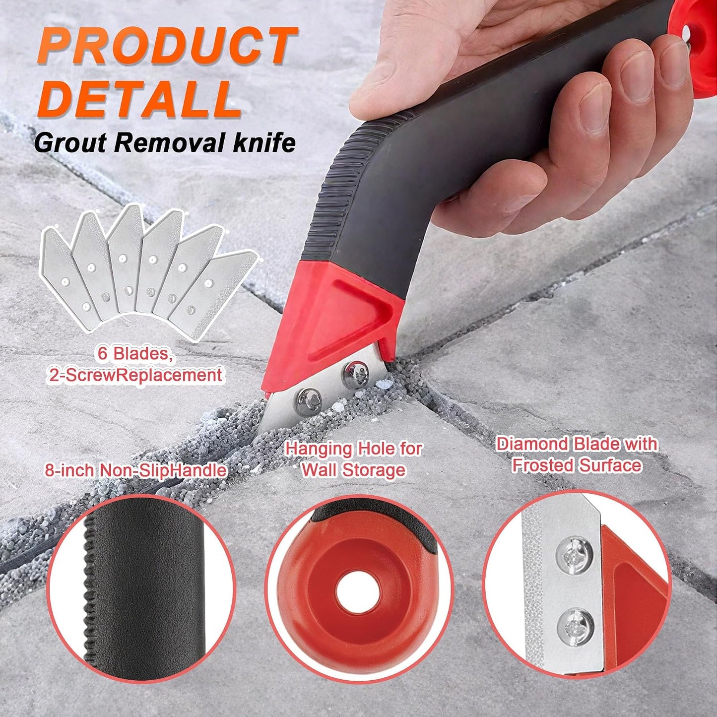 23 Pack Grout Removal Tool Kit, 2 Tile Grout Saws with 6 Extra Blades, 2 Hand Grout Saw with 5 Cleaning Sawtooth Blades, Hook Knife, for Bath Shower Floor Tile Grout Cleaning Caulk Remover