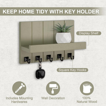 Key Holder for Wall, Decorative Key Holder with Shelf | Key and Mail Holder Wall Mount, Farmhouse Decor with 5 Key Hooks for Keys, Coats, ect.