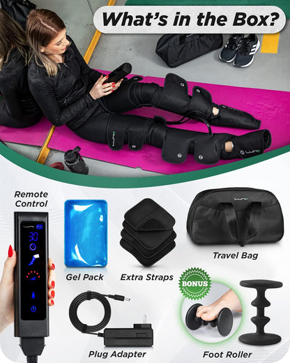 Lunix LX10 Full Leg Massager with Heat & Cold Therapy – Cordless Compression Boots for Circulation, Pain Relief & Recovery – Adjustable Fit with Extra Straps, Touchscreen Remote, Travel Bag
