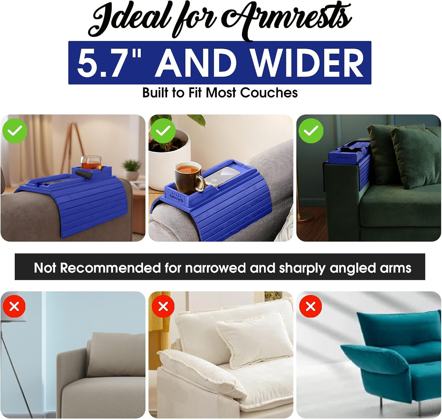 Bamboo Couch Cup Holder, 2 Cork Coasters, Anti-Slip Foldable Couch Arm Tray | 2 in 1 Foldable Sofa Arm Tray, Couch Armrest Table, Anti-Spill Couch Arm Table for Drinks TV Remote Cellphone Snacks