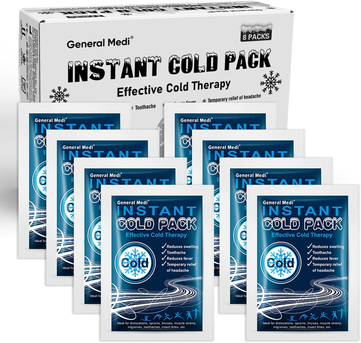 General Medi Instant Ice Cold Pack (4”x 5.5”) – 25 Packs Disposable Cold Therapy Ice Packs for Pain Relief, Swelling, Inflammation, Sprains, Toothache – for Athletes & Outdoor Activities