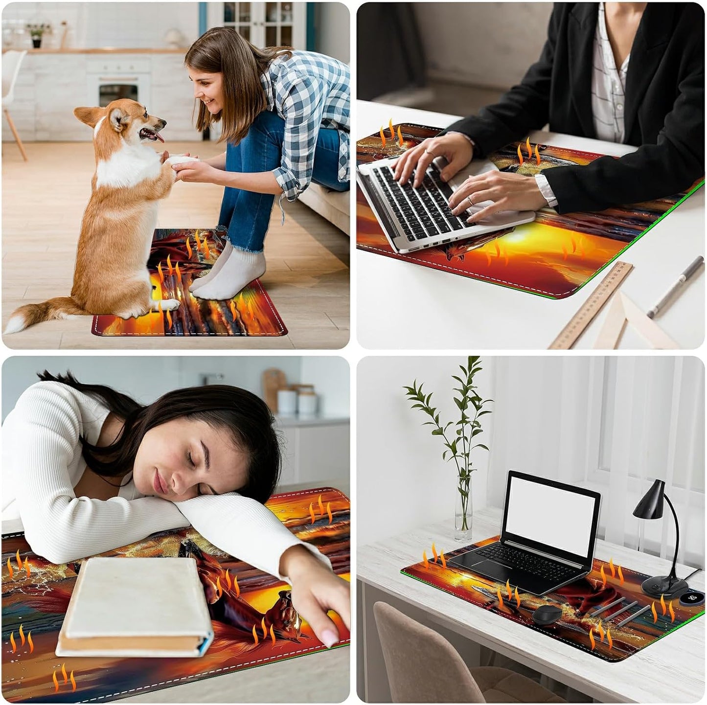 Heated Desk Pad Heated Large Mouse Pad, Electric Quickly Warm Desk Mat with 3 Levels Heating 3 Hours Auto Shut-Off, 31.5" x 13" Warm Gaming Mousepad Hand Foot Warmer, Baby Elephant