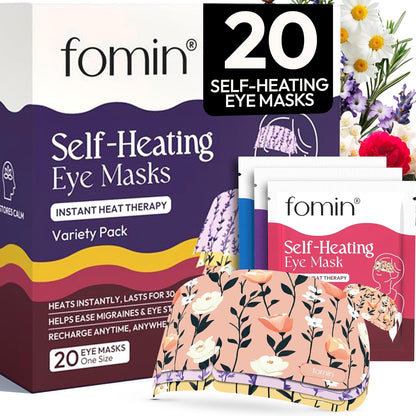 Fomin Steam Eye Mask - 20 Pack - Variety Pack - Self Heating Warm Compress for Dry Eyes, Puffy Eyes & Dark Circles, Disposable Sleep Mask for Home, Spa, Travel Essentials & Relaxation Gifts for Women