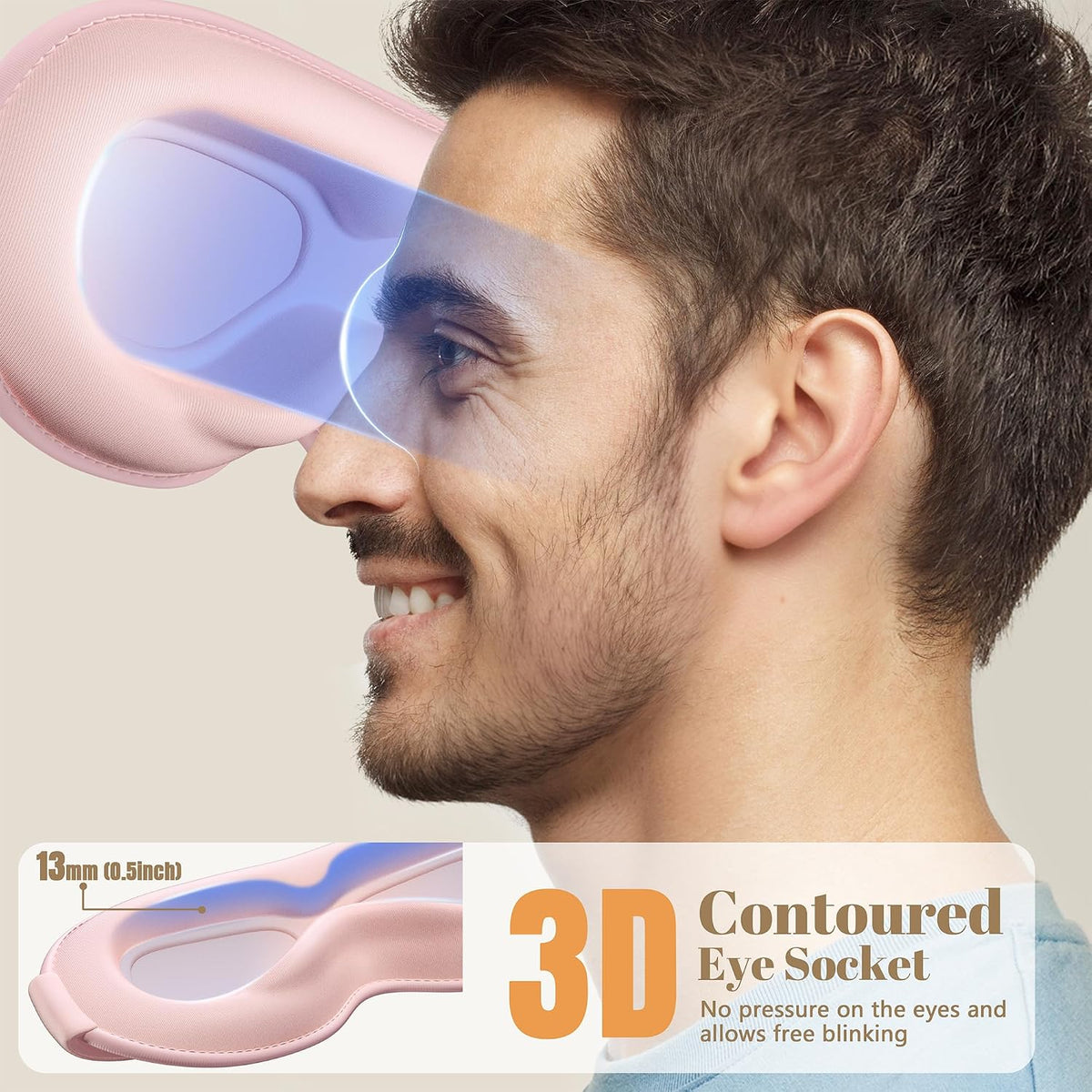 Sleep Mask for Men Women - 100% Blackout Eye Masks for Sleep, Zero Pressure 3D Sleeping Mask, Adjustable Light Blocking Eye Cover Blindfold for Travel, Nap, Night Work, Office - Black