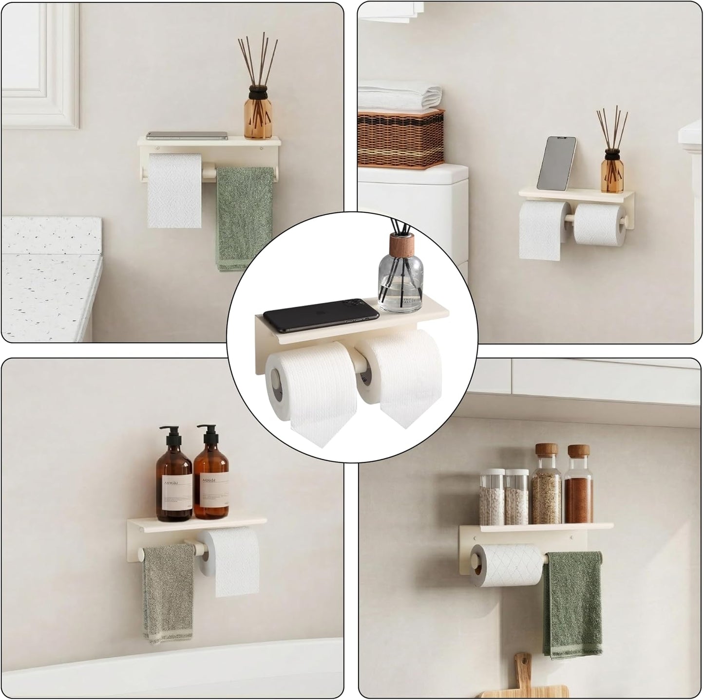 BGL Toilet Paper Holder with Shelf Matte Black, 304 Stainless Steel Wall Mount Toilet Tissue Roll Holder with Double Post for Bathroom, Commercial Toilet Paper Dispenser with Phone Shelf