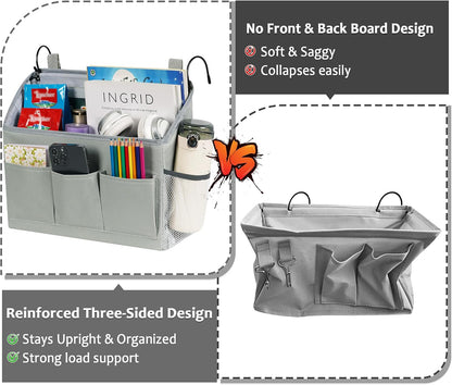 Loghot Bedside Caddy Organizer Bed Storage Bag for Dorm Hospital Crib White | 7 pockets bedside hanging organizer for phone books remotes, fits dorm hospital crib bunk beds, keeps organized easy access