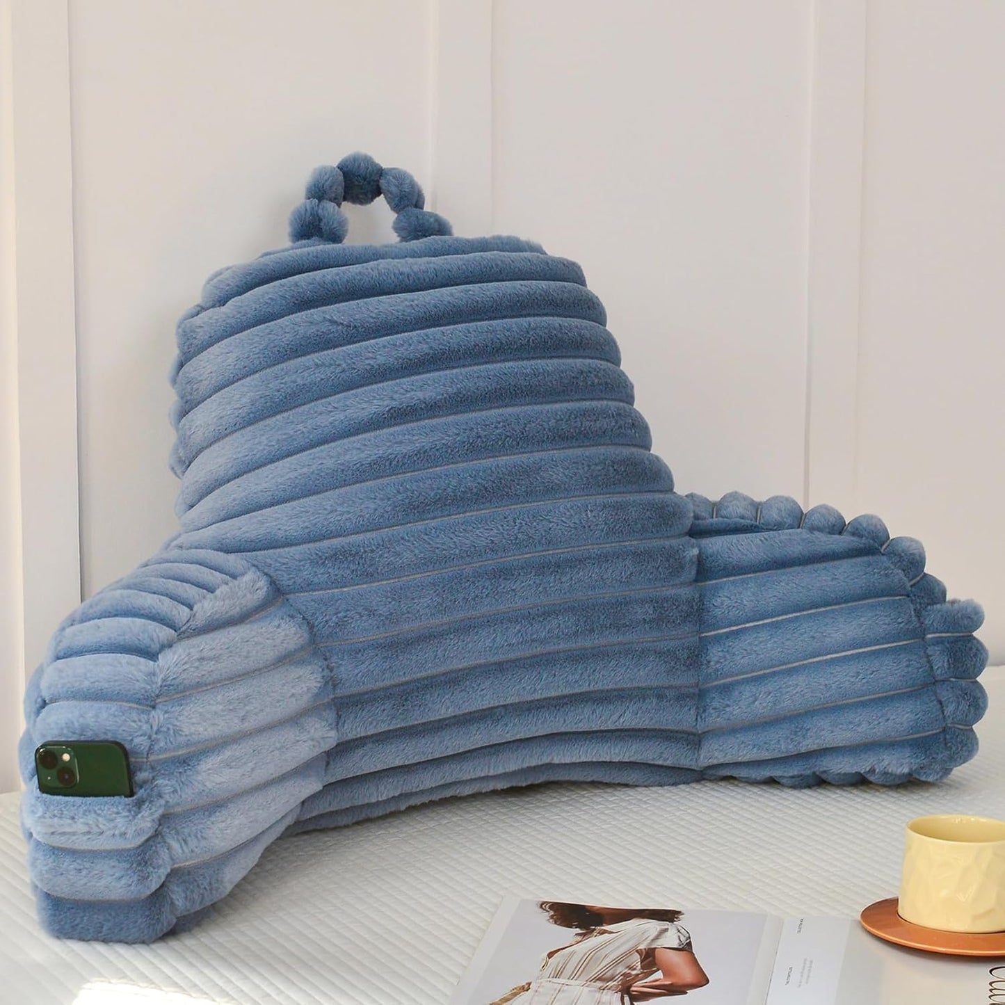 Large Reading Pillow for Adults, Back Support Pillow for Sitting Up in Bed with Arms, Couch for Lounging Bedrest, Pink