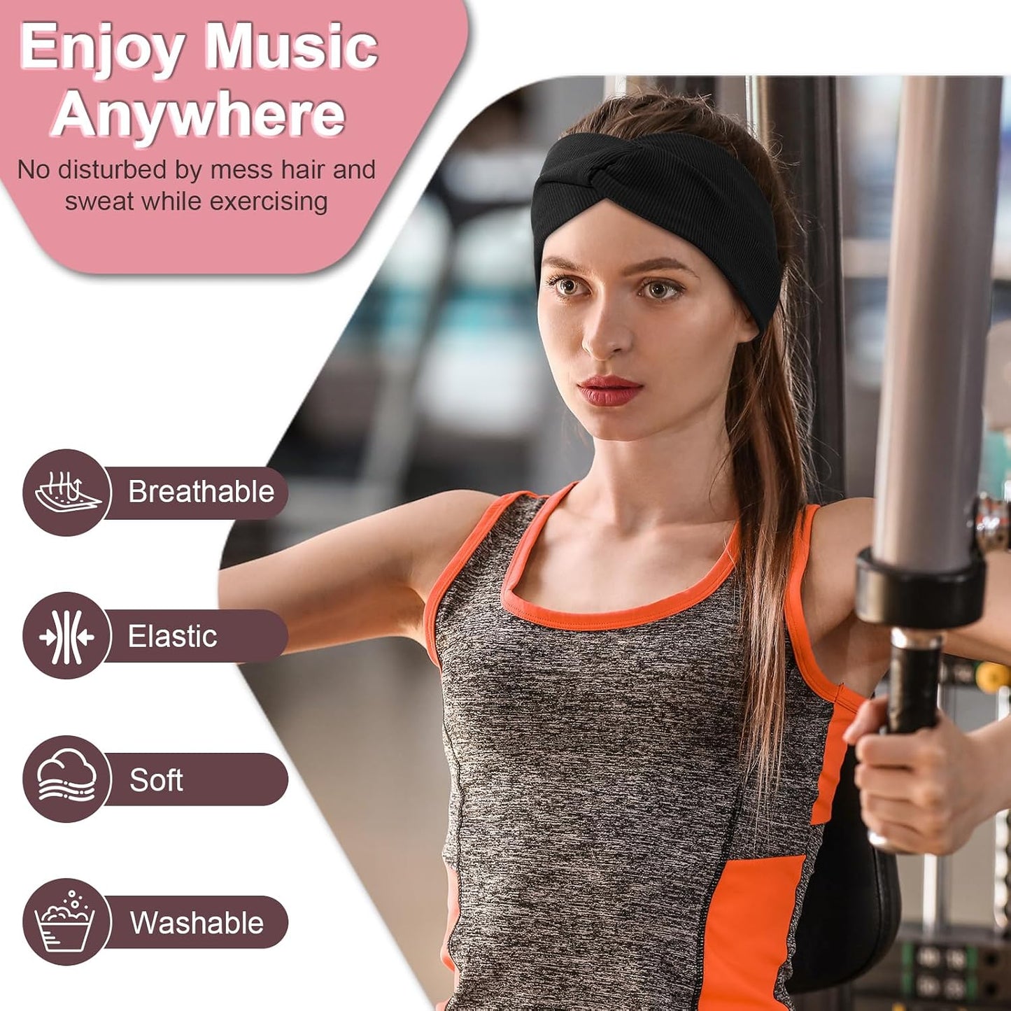 2-Pack Bluetooth Headband for Women, Wirless Headband with HD Stereo Speakers, Fashion Headband Headphones for Workout, Running, Yoga, Travel, Casual Wear, Meditation