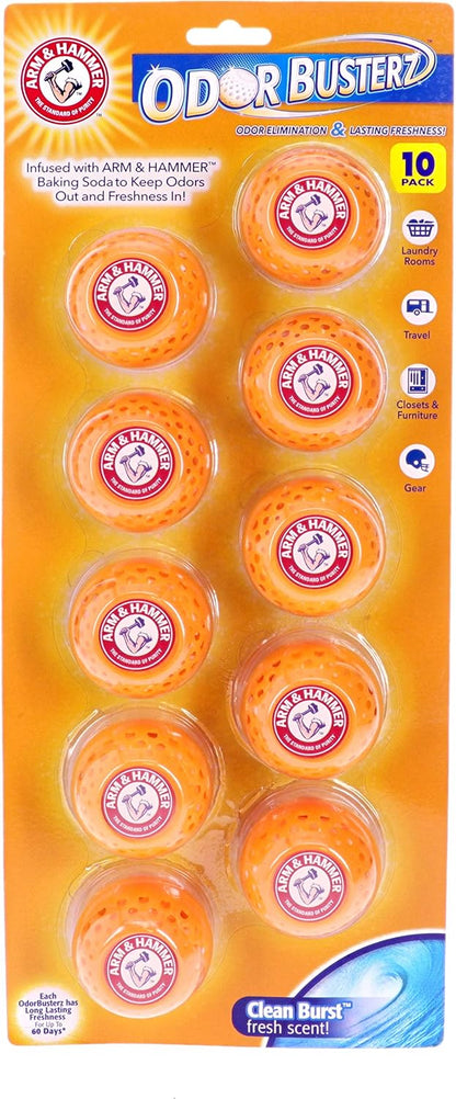 Arm & Hammer OdorBusterz® Odor Eliminator Balls, Clean Burst, 3 Count – Baking Soda Odor Control for Closets, Drawers, Hampers & Small Spaces