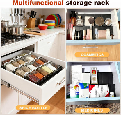 Spice Organizer for Drawer, 4 Pcs Clear Acrylic Drawer Seasoning Organizer, Expandable From 11'' to 22'' Spice Drawer Organizer, Ideal for Kitchen Spice Organization (Jars not included)