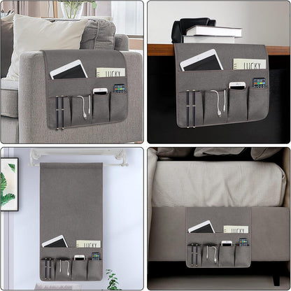 Remote Control Holders for Armchairs, Couch Caddy, Featuring Non-Slip Bases | 5 Pockets Bedside Storage Pocket for TV Remote Holder, Phone Tablet Kindle, Magazines, Gifts for Seniors (Beige, 35"X12.4")