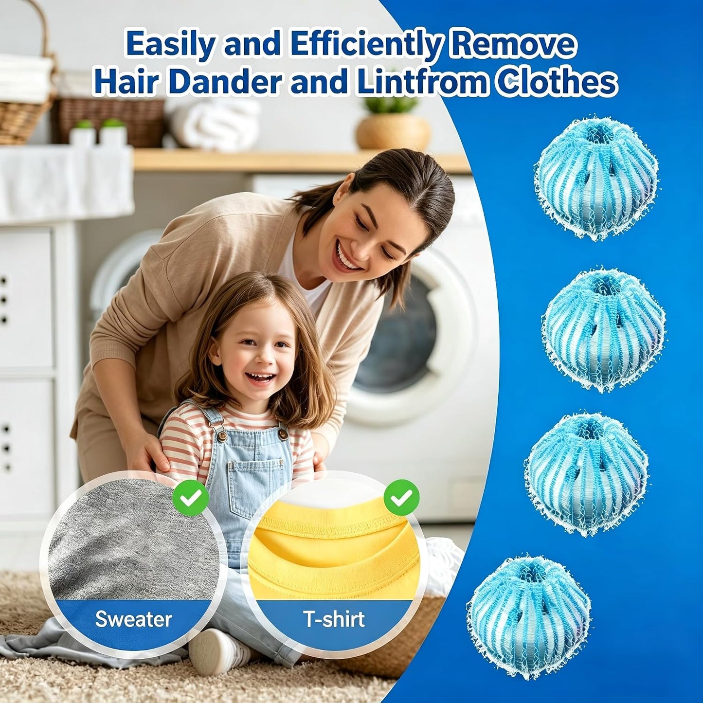 12Pcs Reusable Laundry Hair Remover Balls, Pet Hair Remover for Washing Machine, Effectively Cat Dog Fur Lint Catcher, Laundry Lint Remover Balls for Bedding, Clothes, Sofa Covers (Deep Blue)