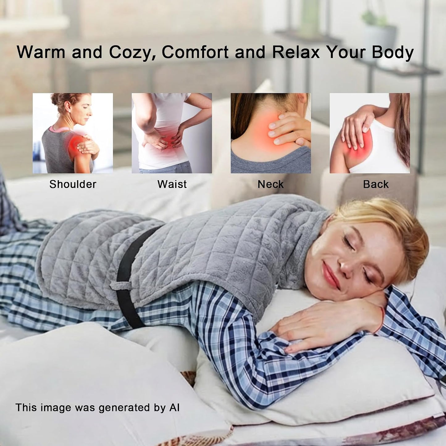Heating Pad for Neck Shoulder and Back, Extra Large Weighted Electric Heated Wrap for Back Pain Relief with 12 Heat Setting and 8 Auto Shut Off, Stay on Function Hot Heated Pad