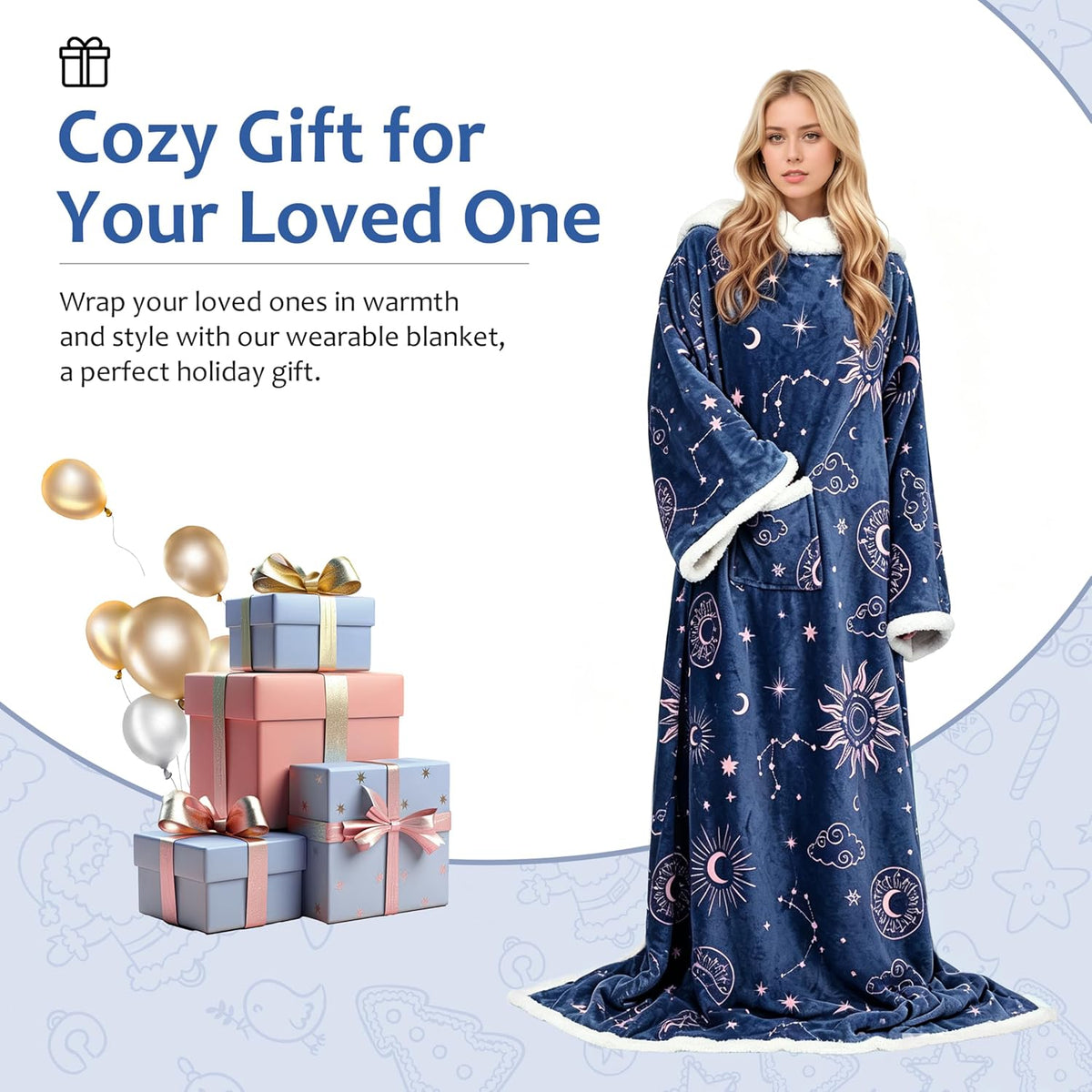 Catalonia Sherpa Wearable Blanket with Sleeves and Pocket for Adults