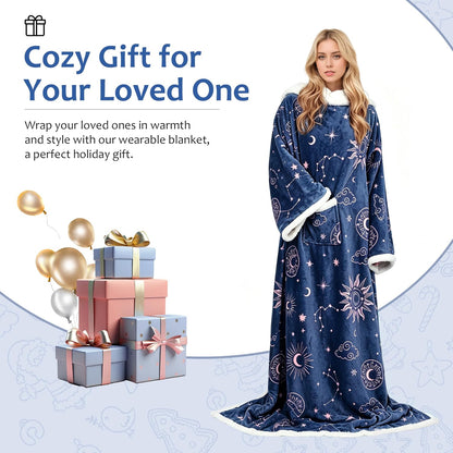 Catalonia Sherpa Wearable Blanket with Sleeves and Pocket for Adults