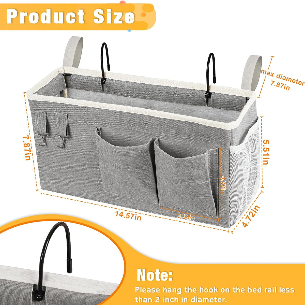 Lilithye Bedside Caddy, Bedside Storage Bag Hanging Organizer for Bunk Bed