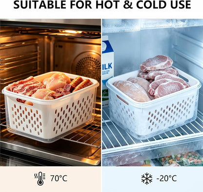 3 Pack Fruit Storage Containers for Fridge with Removable Colander and Lids | Fruit Containers for Fridge, Produce Containers for Fridge for Berry, Lettuce, Salad, Microwave and Dishwasher Safe