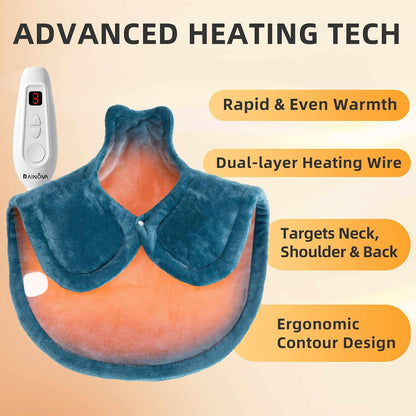 RAINOVA Heating Pad for Back, Neck and Shoulders，Electric Pad with 6 Heat Settings
