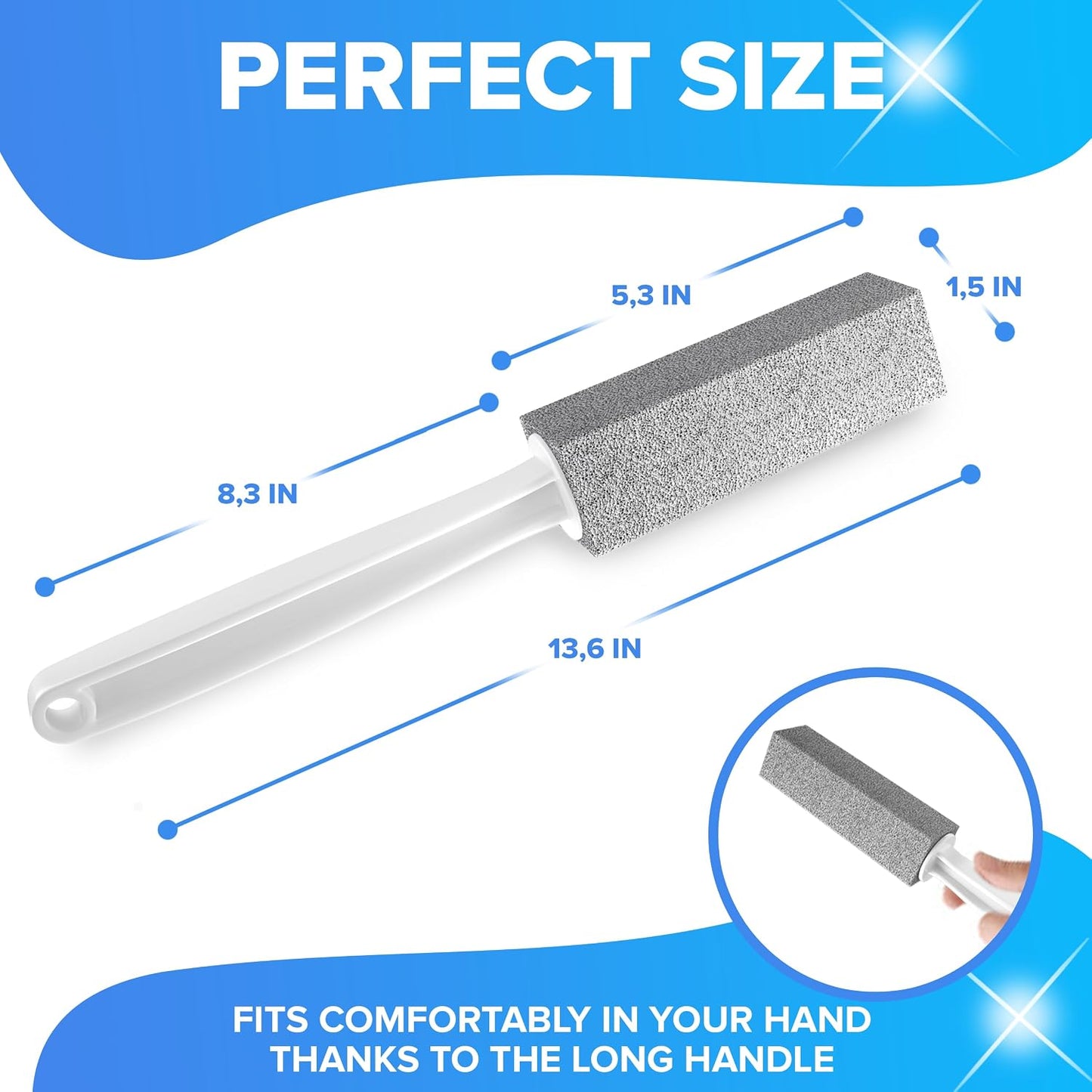 DISIWENE Pumice Cleaning Stone with Handle Toilet Bowl Cleaner Hard Water Ring Remover for Bath/Pool/Kitchen/Household Cleaning (4, 4 Pack with Handle)