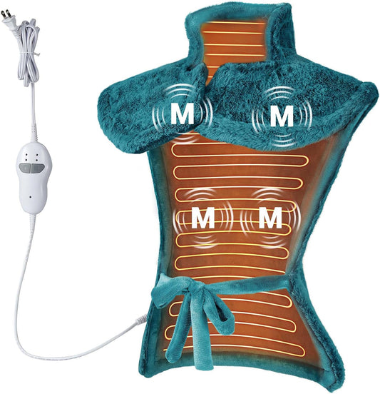 Massaging Heating Pad for Neck and Shoulders and Back, Gifts for Mom Dad | 24" x 35" Large Electric Heating Pad with 4 Vibration Motors, 2 Heat Levels, 4 Massage Modes, Auto Shut-Off, Wearable Design