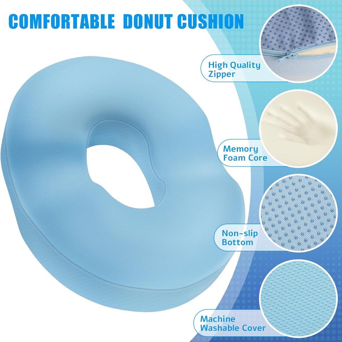 BlissTrends Donut Pillow Seat Cushion, Memory Foam Lifting Cushions(Black)