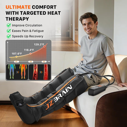 JZBRAIN Air Compression Boots Leg Massager: Sequential Full-Leg Recovery with Heat, 6 Modes & 11 Intensities for Post‑Workout Relieve & Daily Relaxation for Athletes, Fitness Users (Medium)