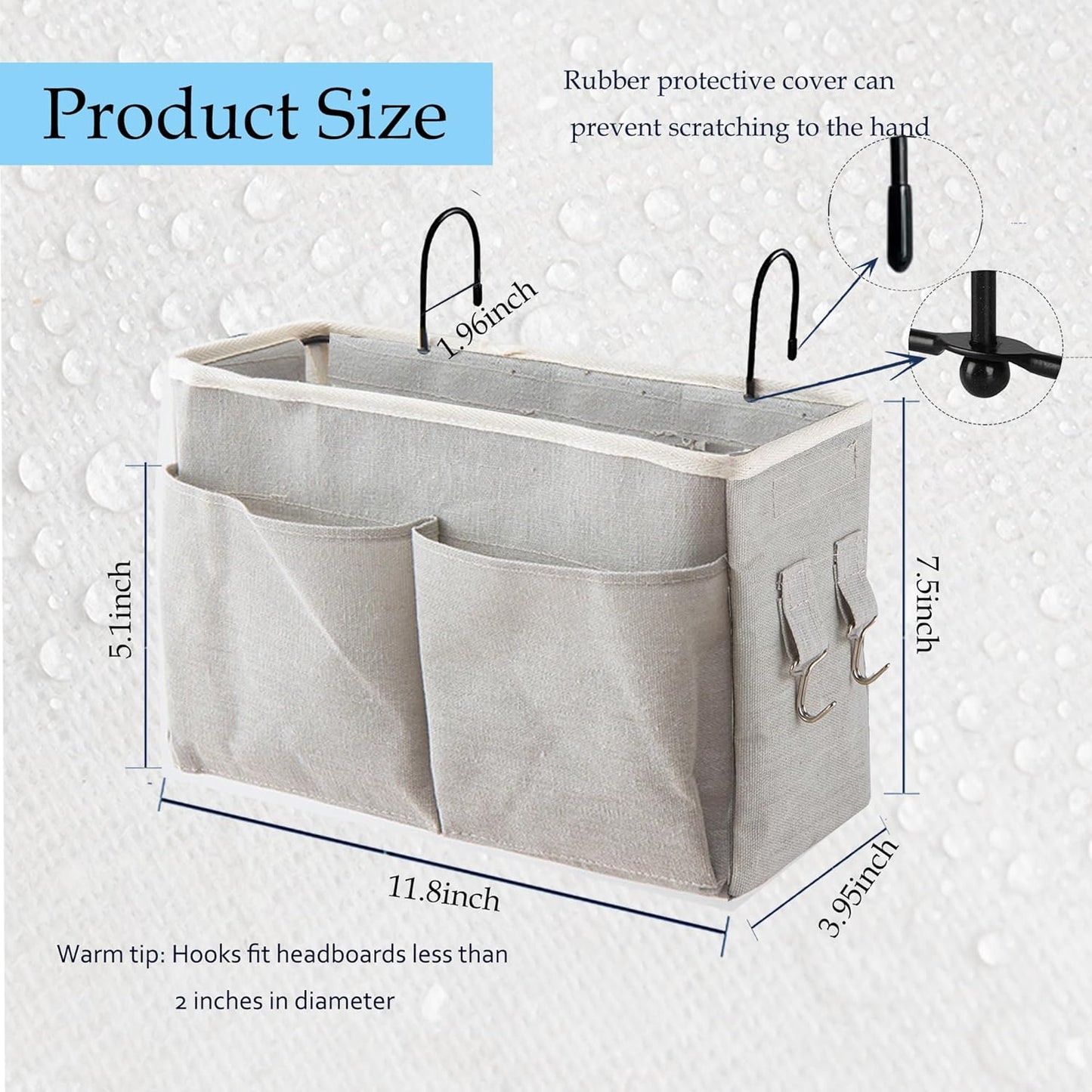 Bedside Caddy Bedside Hanging Storage Basket Multi-Function Organizer Caddy for Bunk and Hospital Beds Dorm Rooms Bed Rails, Can be Placed Glasses Books Mobile Phones（Navy Blue）