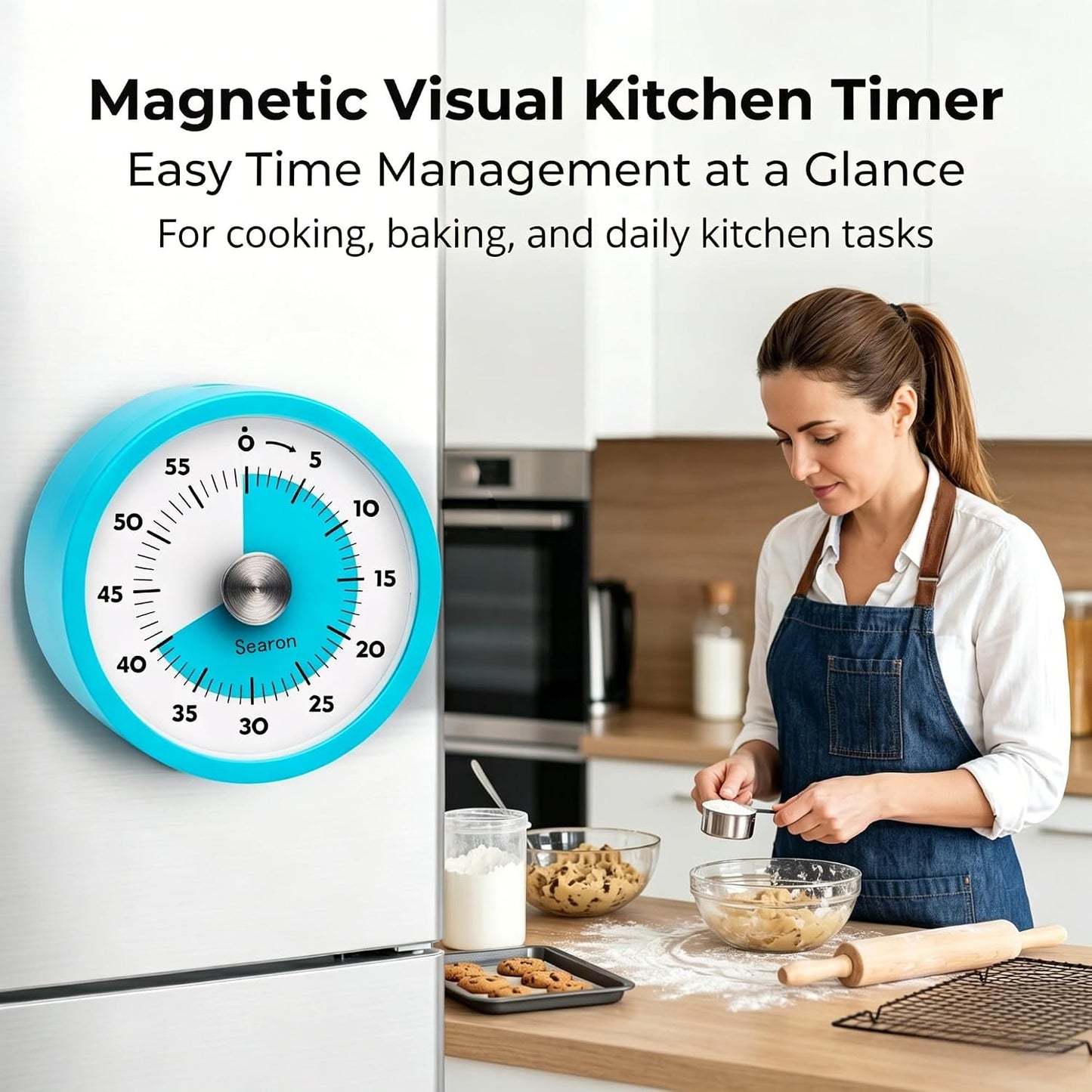Searon Magnetic Visual Classroom Timer for Teachers, 60-Minute Countdown | No-Tick with Sound or Silent LED Alert, Pause, Magnet/Stand/Hang for Reading, Small Groups & Classroom Routines