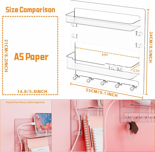 Yieach Bedside Shelf for Dorm Bed,Rv,Small Room and Nightstand,Wall Mounted Floating Shelves and Bedside Wall Organizer for Remote,Phone Holder,Charging Shelf,Cute Bedroom Decor for College Girl,Clear