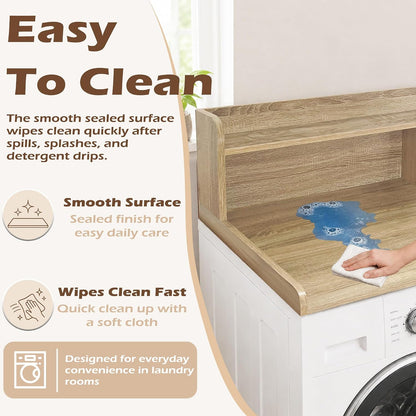 Royxen Laundry Countertop with 2-Tier Shelf Universal Fit, Washer and Dryer Countertop with Storage Space, Shelf Height 11.5 Inches, Solid Wood Core, Walnut