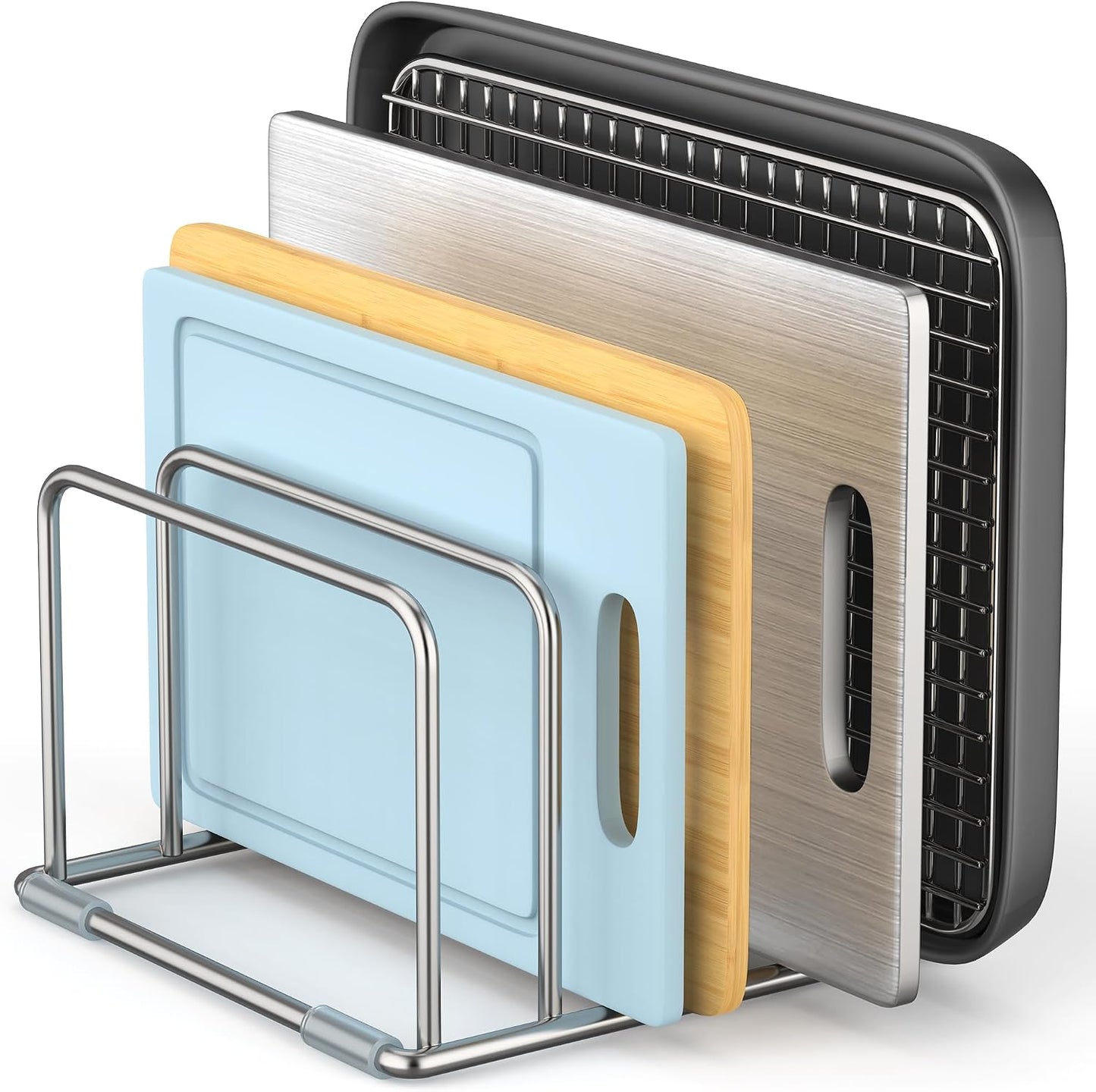 Cutting Board Holder Stand, Chopping Board Organizer Rack with 304 Stainless Steel, Cookie Sheet Storage Organizer, 1.0 & 1.2 Inch Wide Slots (1 Pack)