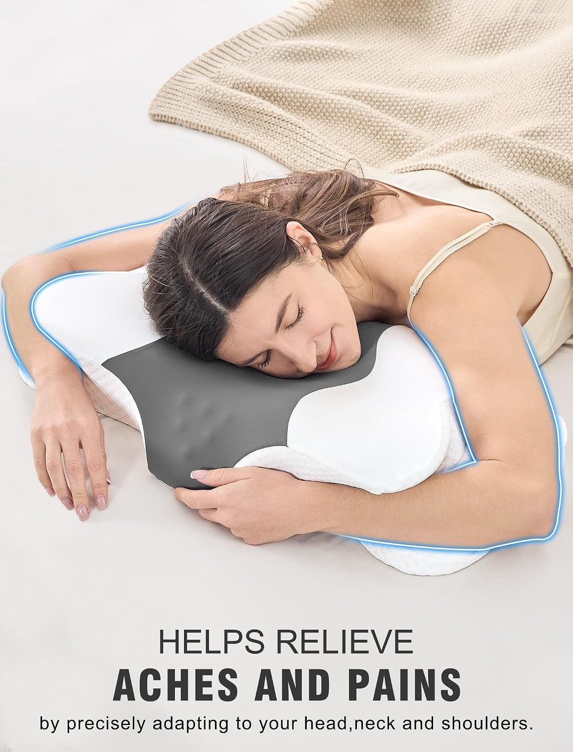 DISSA Cervical Neck Pillow for Side Sleepers Ergonomic Contour Memory Foam Pillow with Adjustable Orthopedic Neck Support for Pain Relief - Gift for Christmas & Birthdays