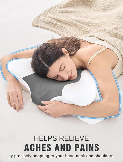 DISSA Cervical Neck Pillow for Side Sleepers Ergonomic Contour Memory Foam Pillow with Adjustable Orthopedic Neck Support for Pain Relief - Gift for Christmas & Birthdays