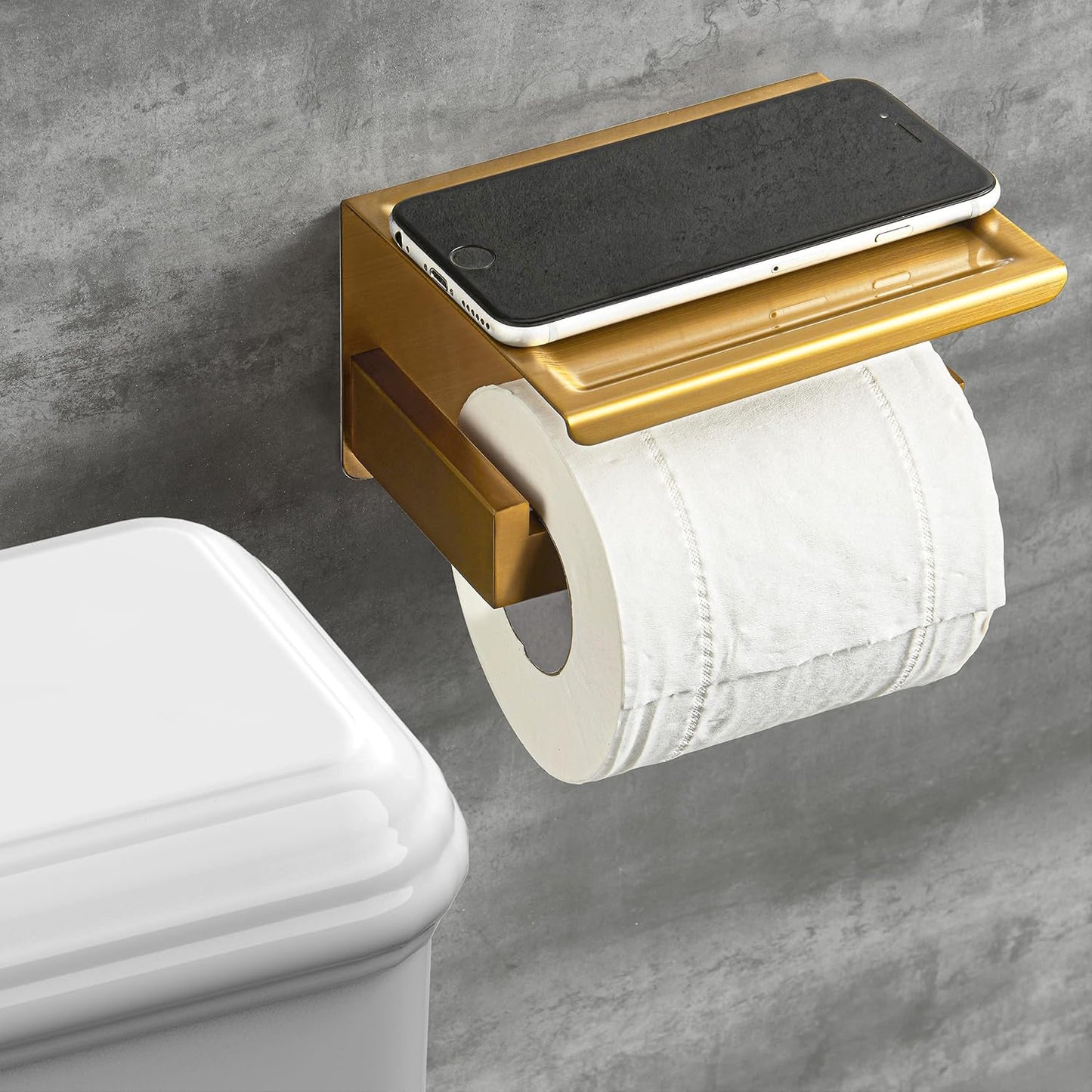 HITSLAM Toilet Paper Holder Matte Black, Adhesive Wall Mount, No Rotation | Heavy Duty Metal | anti rotation slot | vertical or horizontal setup |rustproof matte black finish|Bathroom Tissue Dispenser