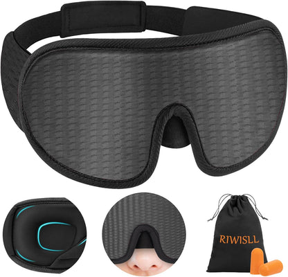 Sleep Mask, Super Soft 3D Contoured Cup Sleeping Mask, Upgraded 100% Blockout Light Sleep Masks for Women Men with Adjustable Strap, Comfortable Concave Molded Eye Covers for Sleeping, Black